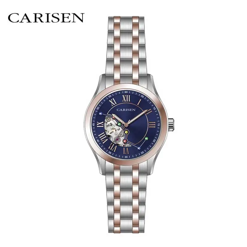 Carisen CDT34702 Small MOQ Customized 316L Stainless Steel Case 5ATM Waterproof Mechanical Sunray/Skeleton Dial Wristwatch Ladies Wrist Watch in MIYOTA 8N24 Movement