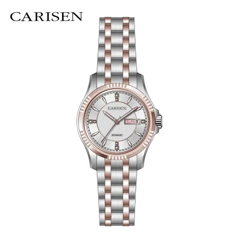 Carisen CDT28701 Customized Women Causal Mechanical 316L Stainless Steel Case Watch Sapphire Flat Glass Sunray Dial Wrist Automatic Ladies Watch in MIYOTA 6T51 Movement