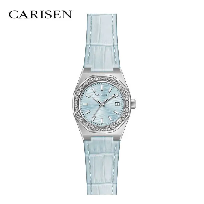 Carisen CDT28401 316L Stainless Steel Case Diamond Far East Ronda 785 Watches Ladies Wrist Quartz Watch with Oil Pressure Pattern Dial