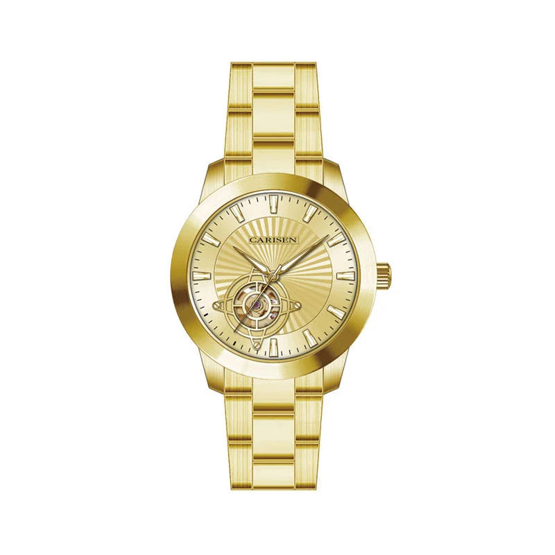 Carisen CDT42702 Custom Men's Waterproof 316L Stainless Steel Case 18k Gold Sapphire crystal Glass Wristwatches in MIYOTA 82S0 Movement