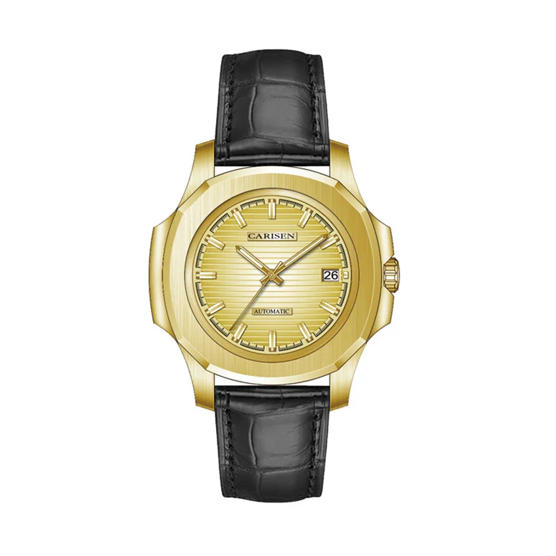 Carisen CDT42701 Custom Logo Minimalist Simple Strap Sapphire crystal Glass Business Waterproof 316L Stainless Steel Case Solid Gold Watch Men Wrist in MIYOTA 9015 Movement