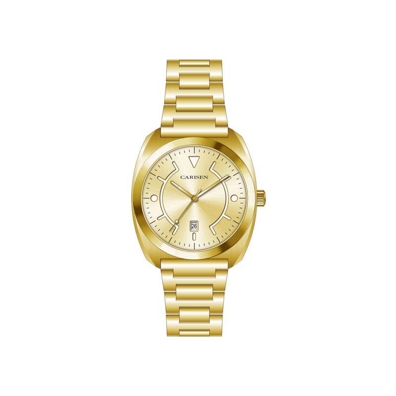 CDK41401 Carisen Factory Odm Waterproof Leather Gold Business Watch Stainless Steel Men Quartz Wristwatch